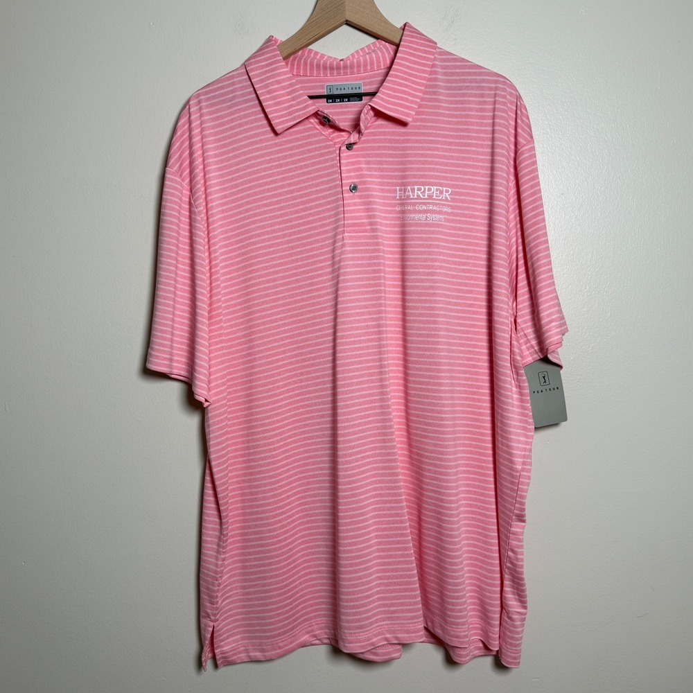 PGA Tour NEW Mens Polo Shirt 2X Pink Striped UPF‎ 15 Golf Outdoors Active
